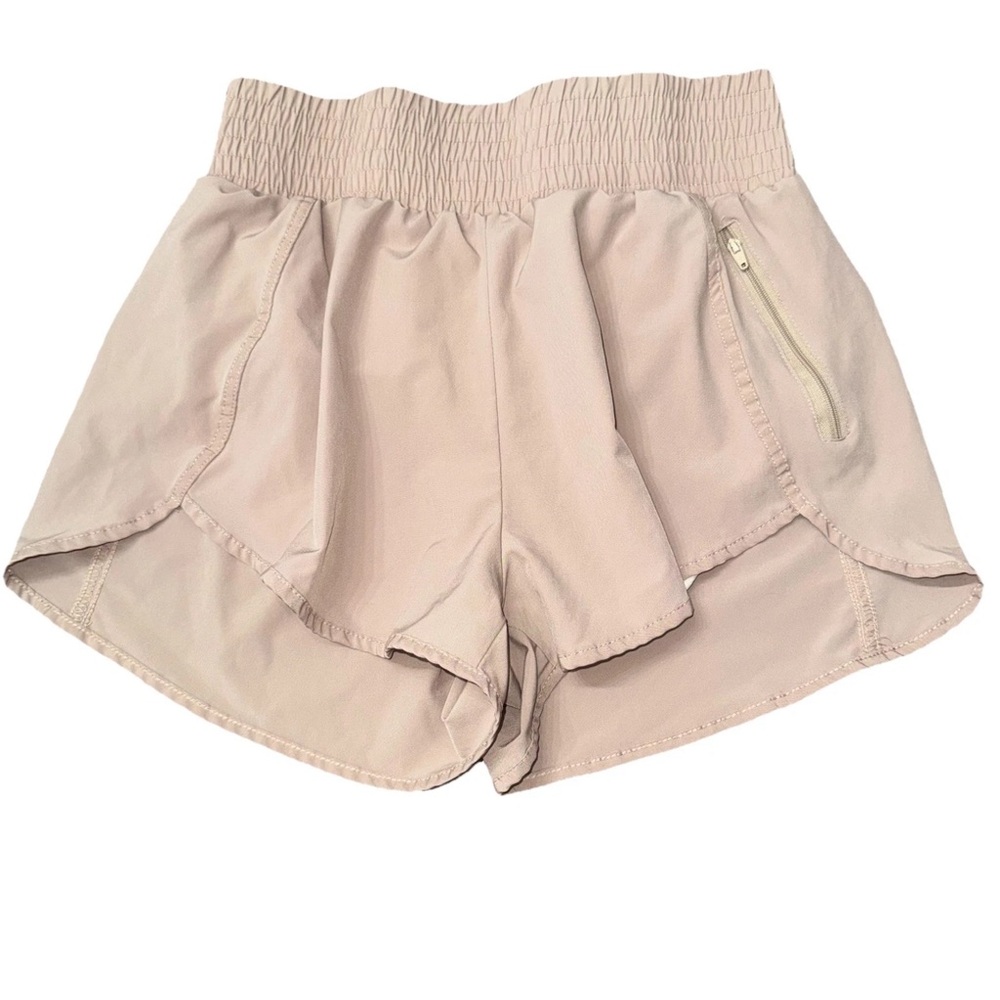 Athletic Running Shorts M Khaki Liner Zip Pocket WideWaist Athleisure Activewear
